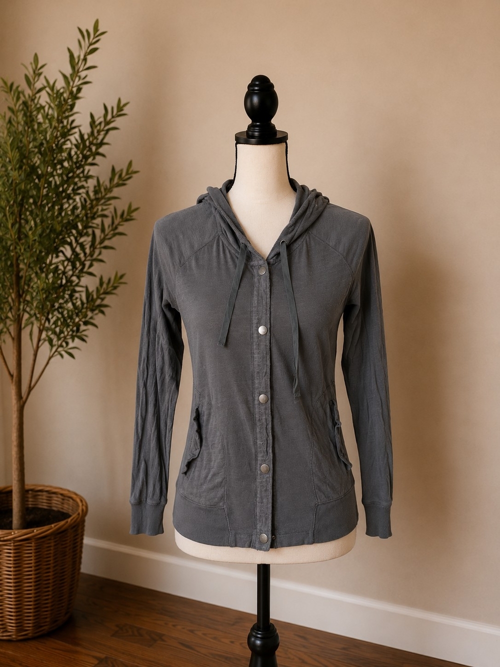 American Eagle Hooded Button-Front Jacket - Gray Xs